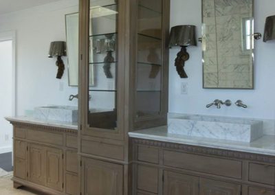Aged whitewash stained and glazed bath cabinets, Montecito, CA