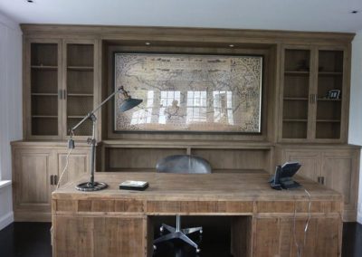 Aged whitewash stained and glazed office cabinets, Montecito, CA